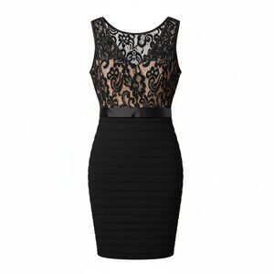 Cache Black Lace Illusion Bodycon Cocktail Dress Size 4 Sheer Mesh Party Dress